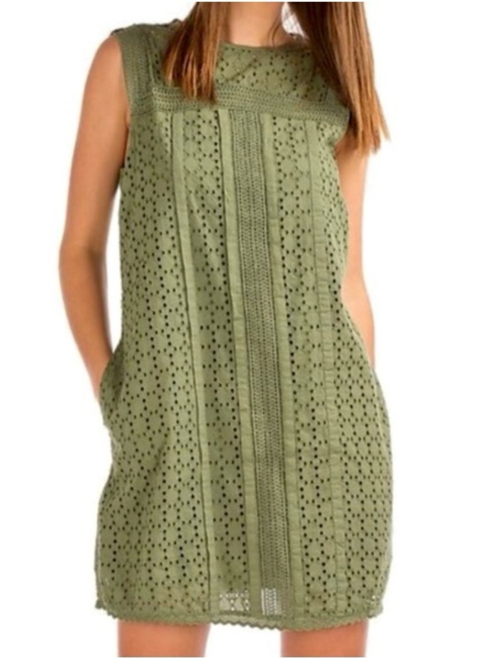 Gap Cypress Green Lace Eyelet Shift Dress size S Tall